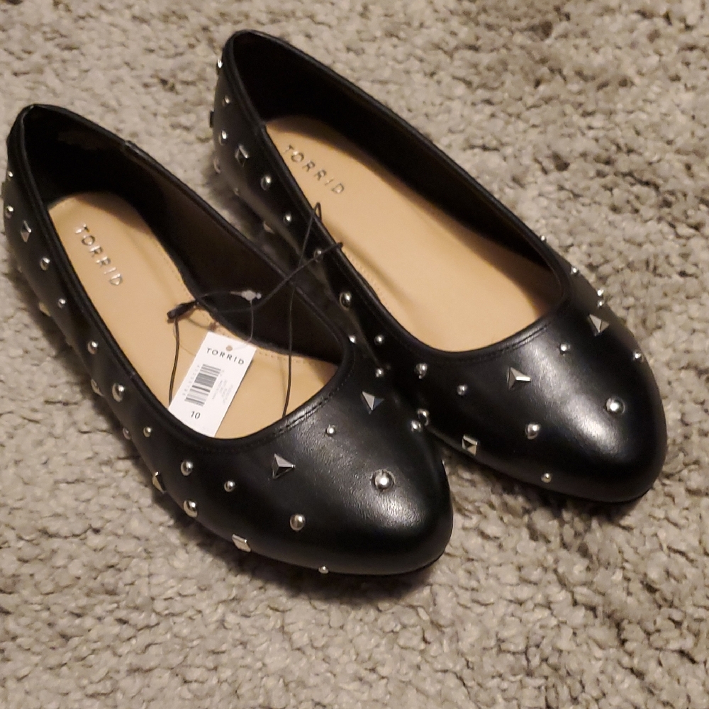 Torrid Black Studded Flats with Silver Accents